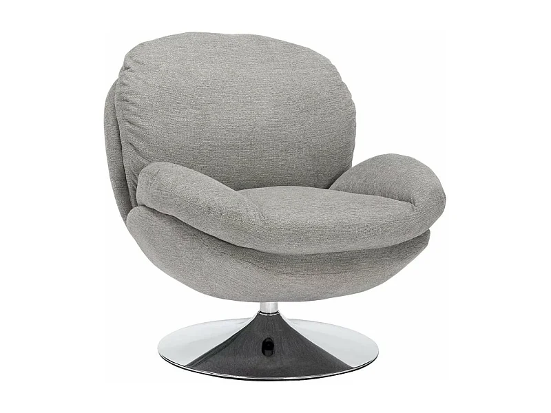 Fauteuil pivotant tissu gris clair, pied rond métal chromé Noche