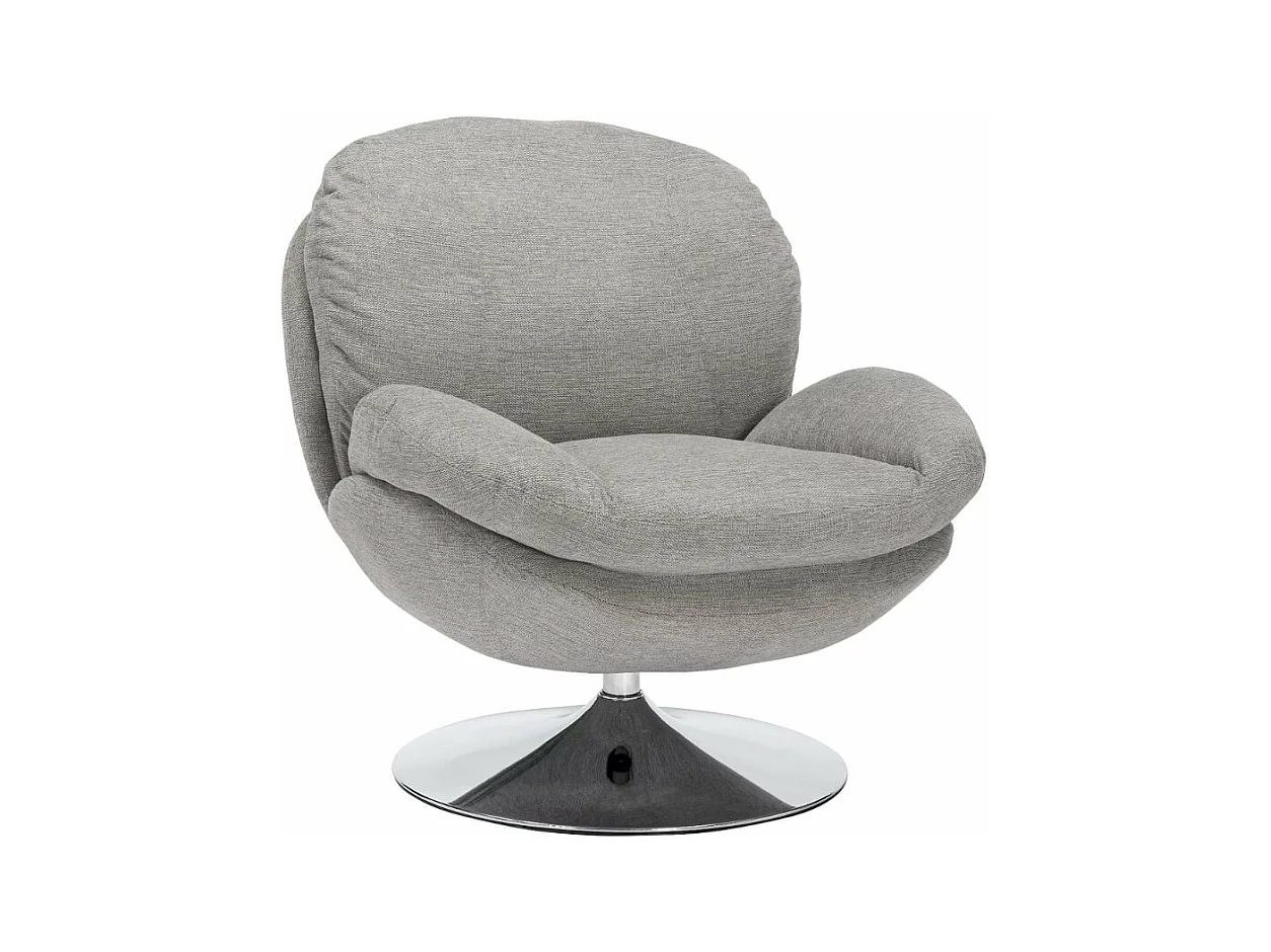 Fauteuil pivotant tissu gris clair, pied rond métal chromé Noche