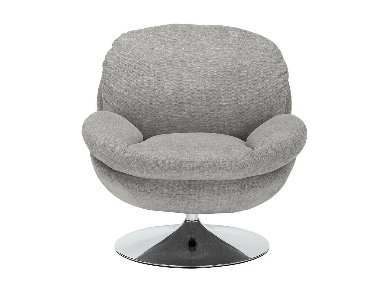 Fauteuil pivotant tissu gris clair, pied rond métal chromé Noche