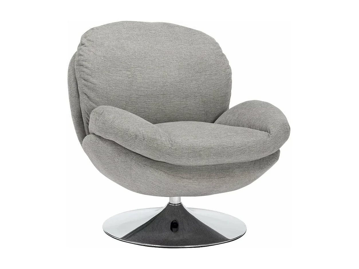Fauteuil pivotant tissu gris clair, pied rond métal chromé Noche