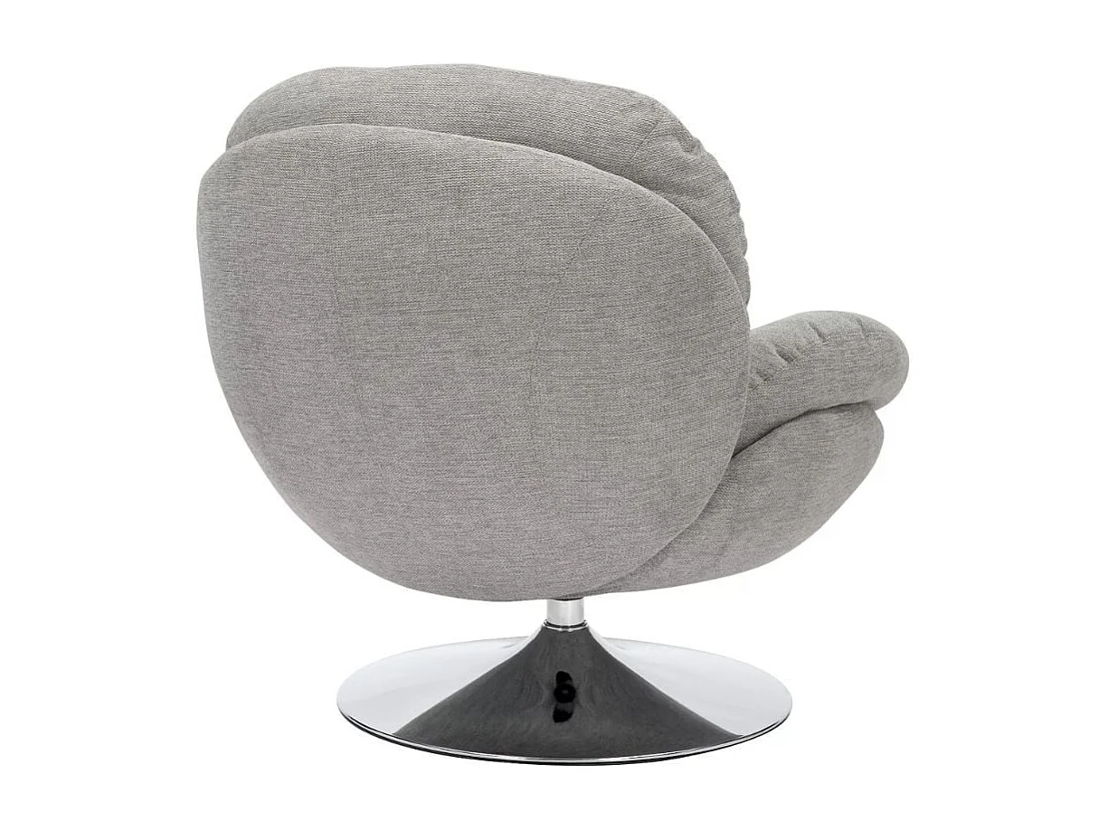 Fauteuil pivotant tissu gris clair, pied rond métal chromé Noche