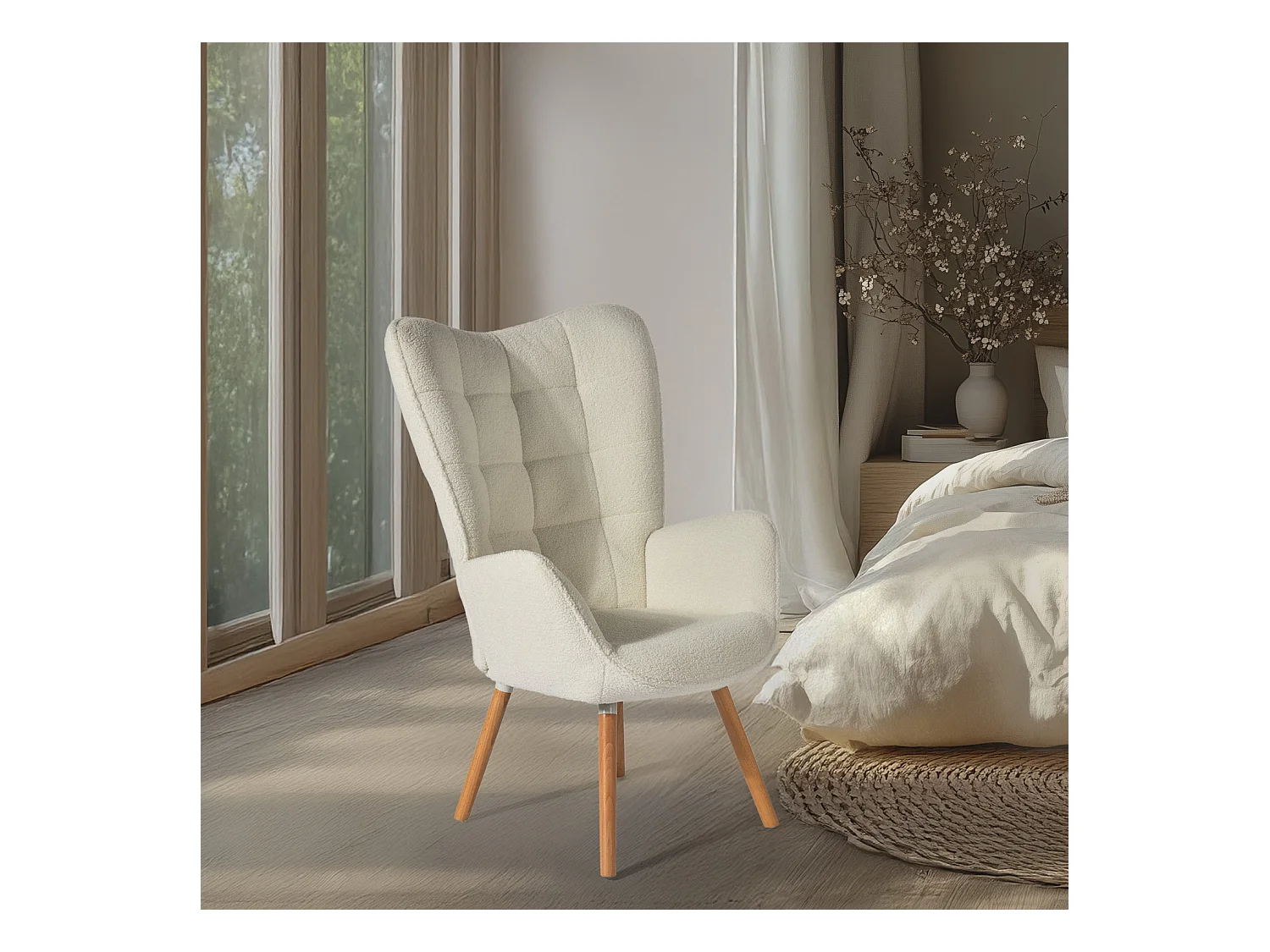 Fauteuil en bouclette blanc style scandinave,FUNKEL