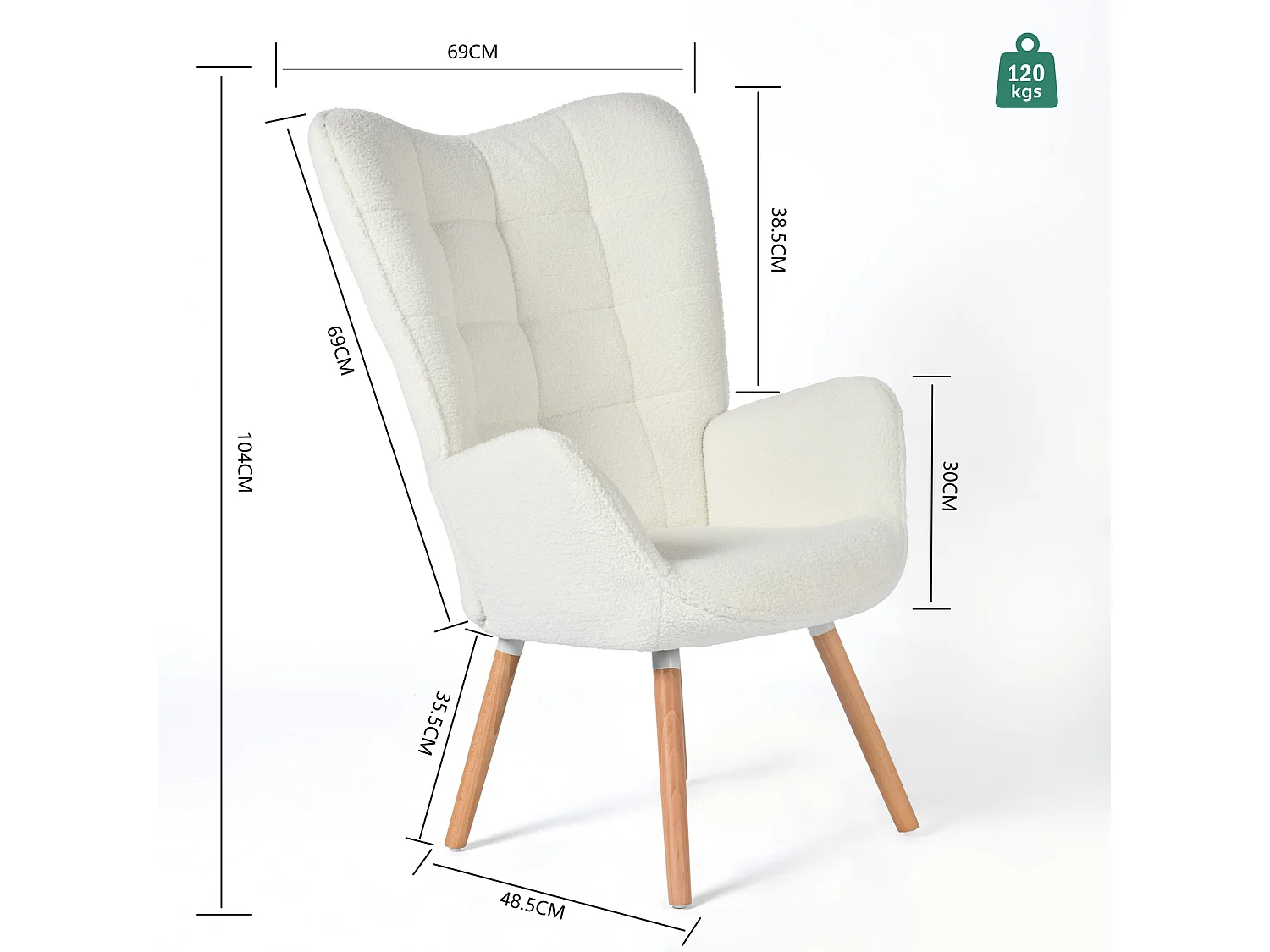 Fauteuil en bouclette blanc style scandinave,FUNKEL