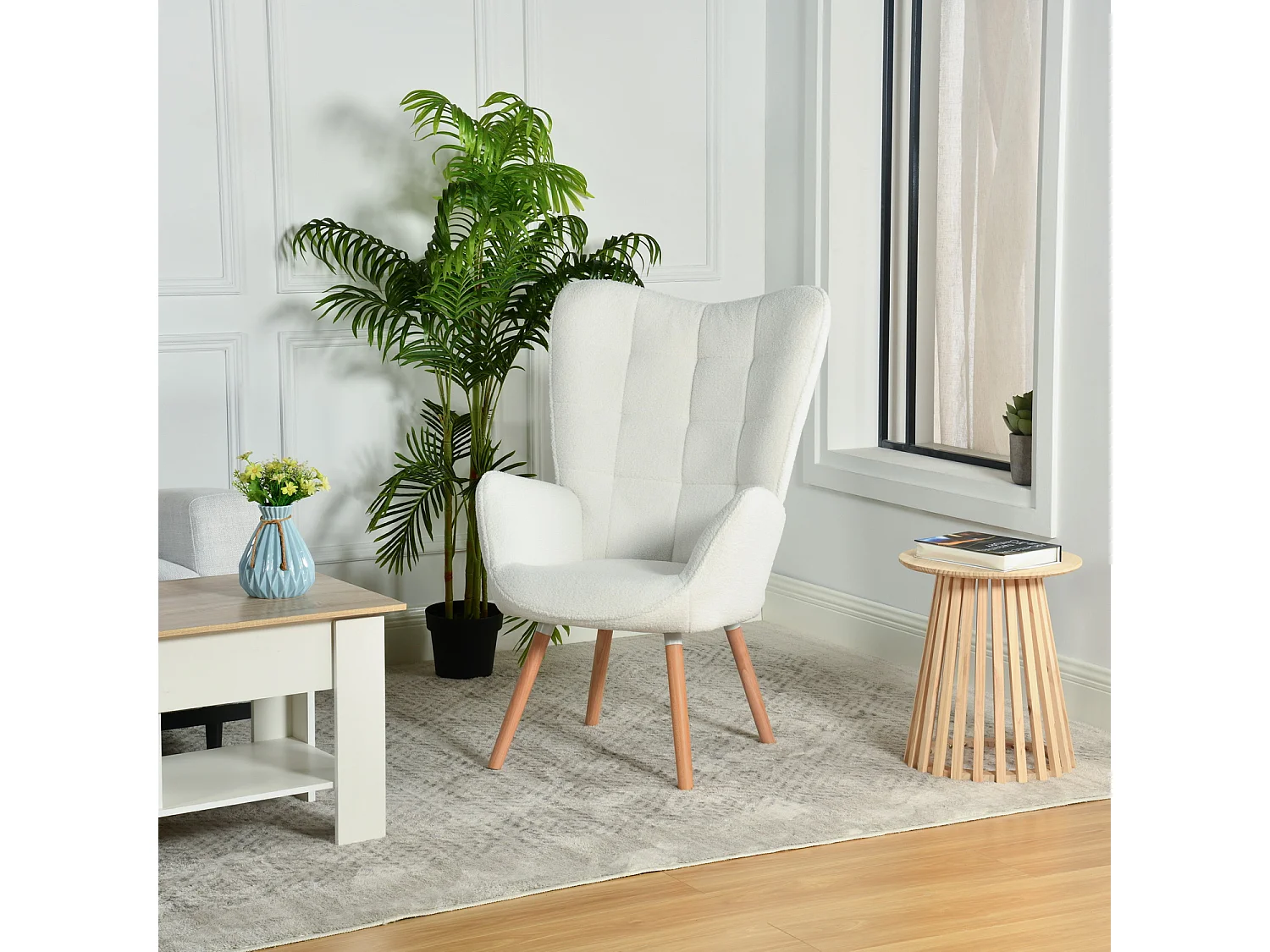 Fauteuil en bouclette blanc style scandinave,FUNKEL