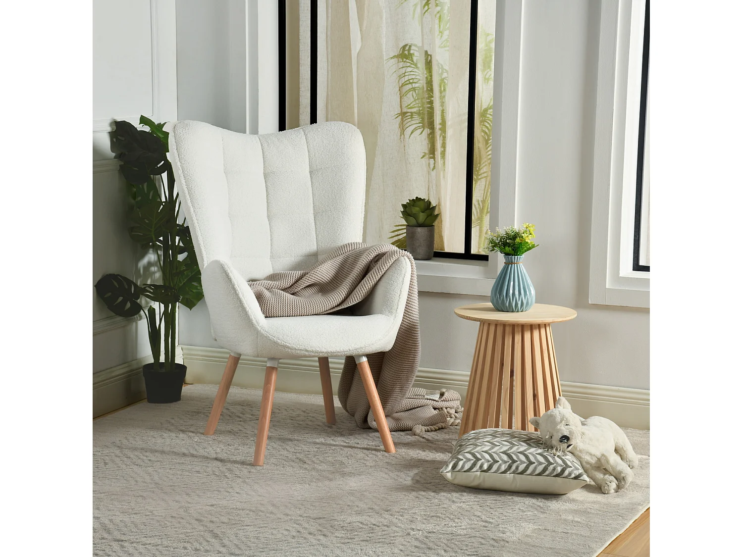 Fauteuil en bouclette blanc style scandinave,FUNKEL