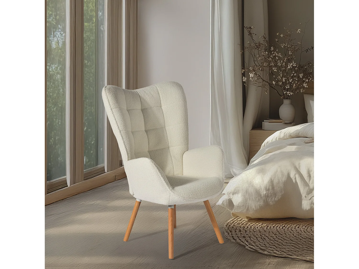 Fauteuil en bouclette blanc style scandinave,FUNKEL