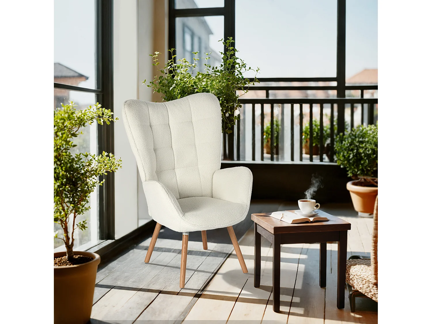 Fauteuil en bouclette blanc style scandinave,FUNKEL