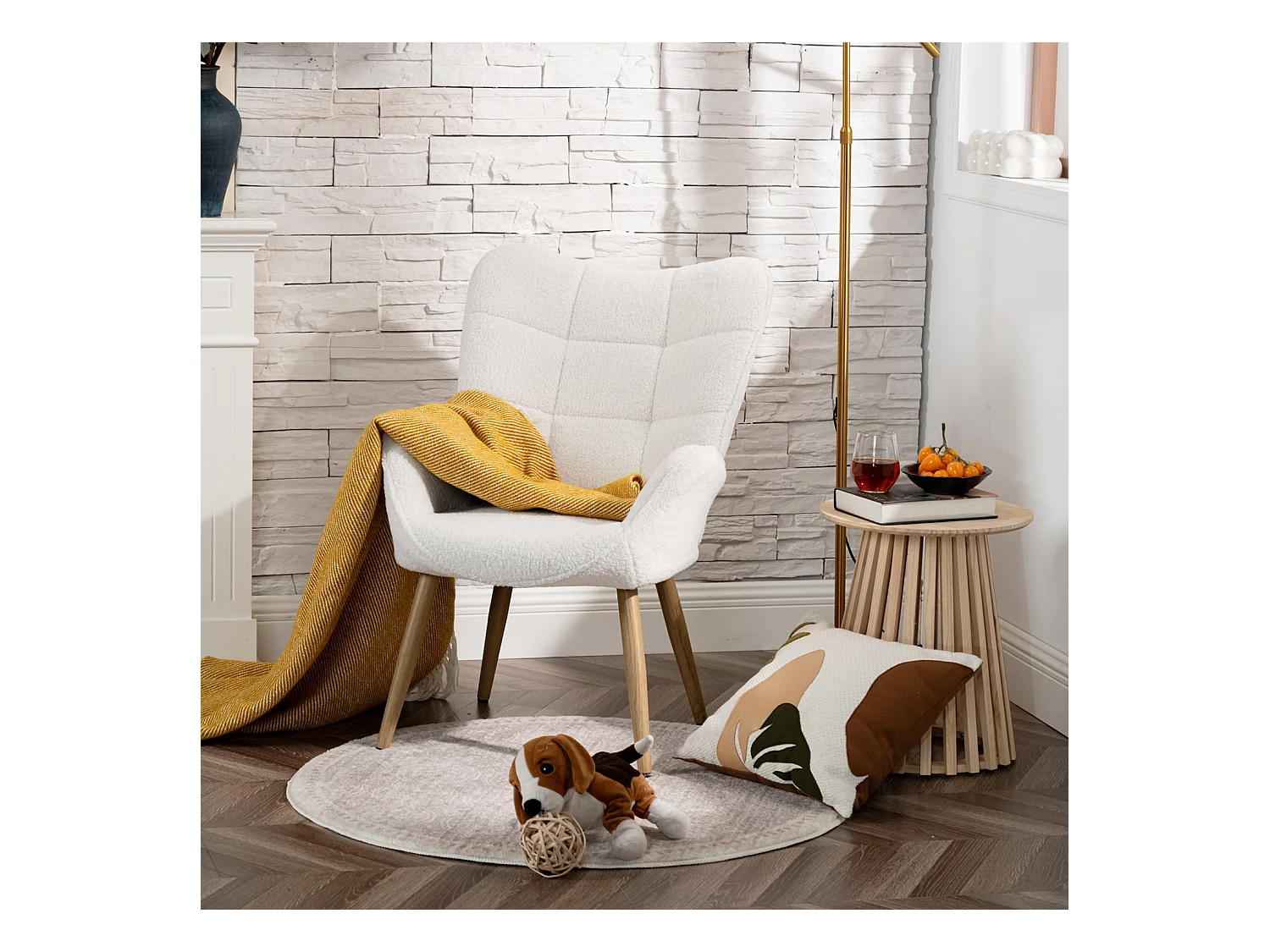 Fauteuil en bouclette blanc style scandinave,KANAS