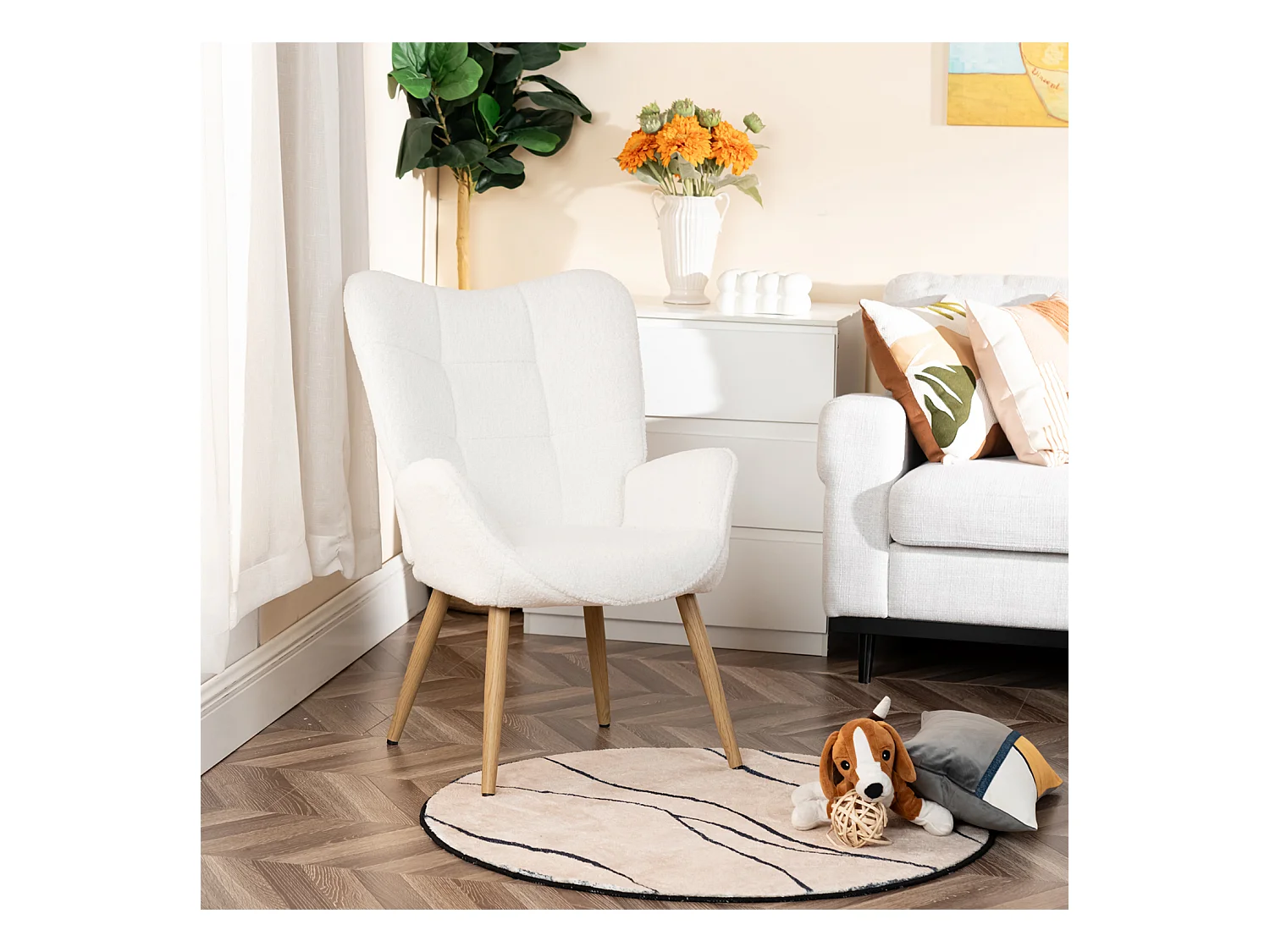 Fauteuil en bouclette blanc style scandinave,KANAS