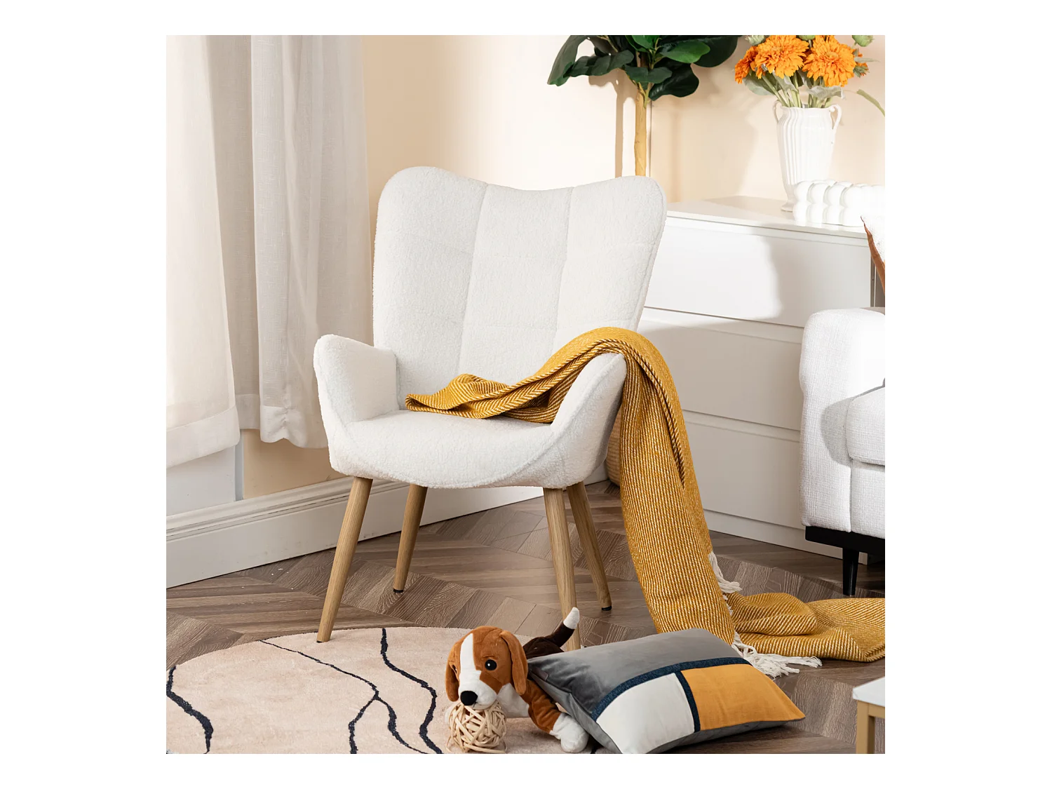 Fauteuil en bouclette blanc style scandinave,KANAS