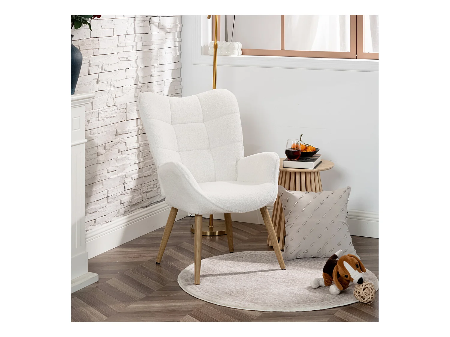 Fauteuil en bouclette blanc style scandinave,KANAS