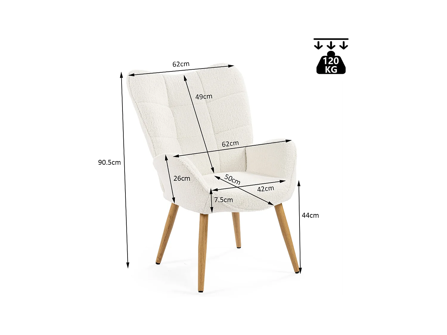Fauteuil en bouclette blanc style scandinave,KANAS