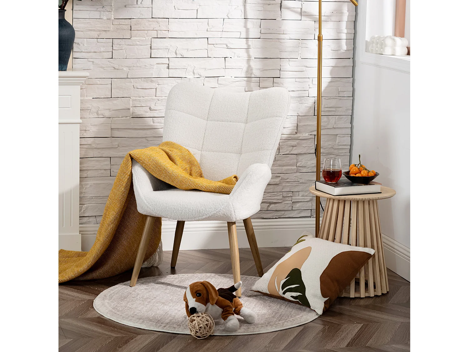 Fauteuil en bouclette blanc style scandinave,KANAS
