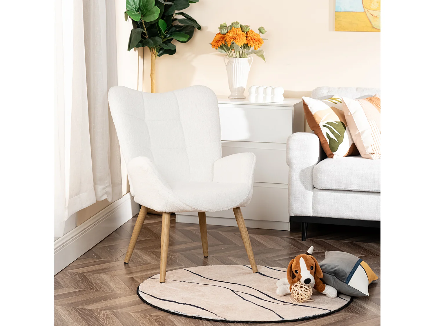 Fauteuil en bouclette blanc style scandinave,KANAS