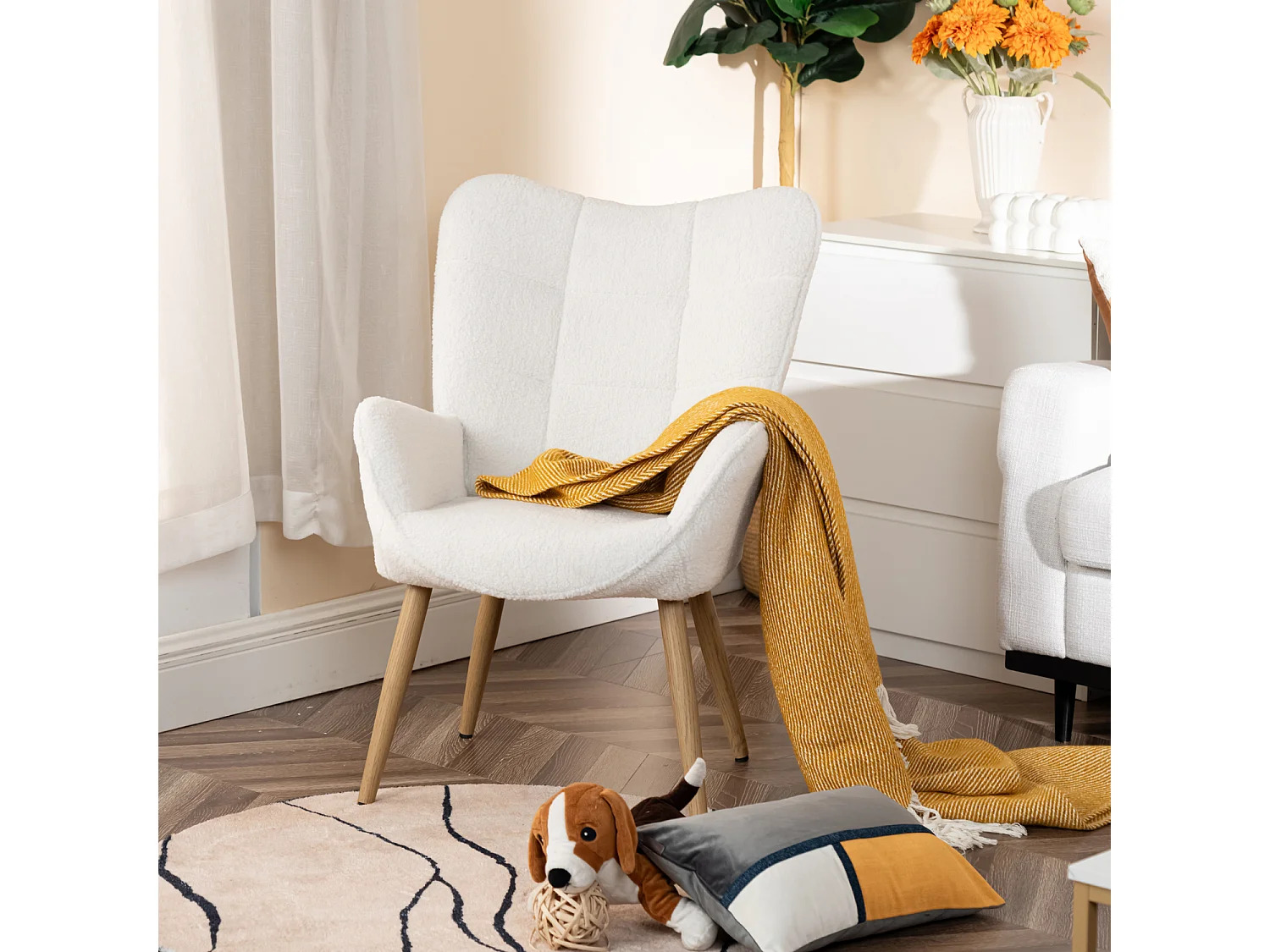 Fauteuil en bouclette blanc style scandinave,KANAS