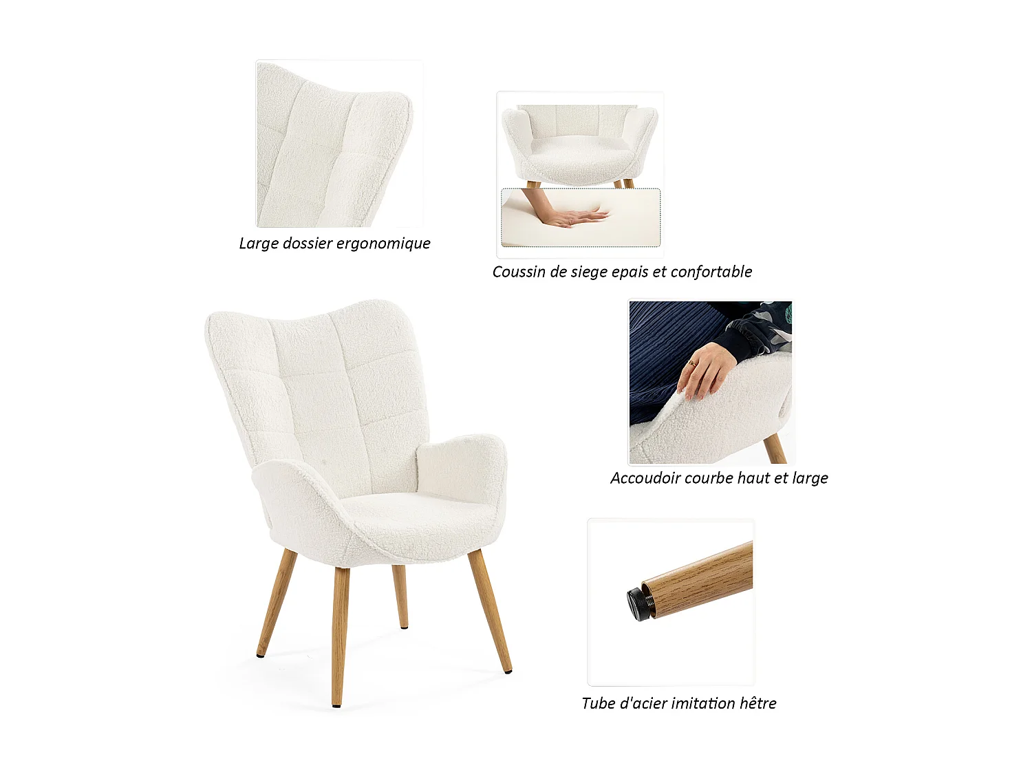 Fauteuil en bouclette blanc style scandinave,KANAS