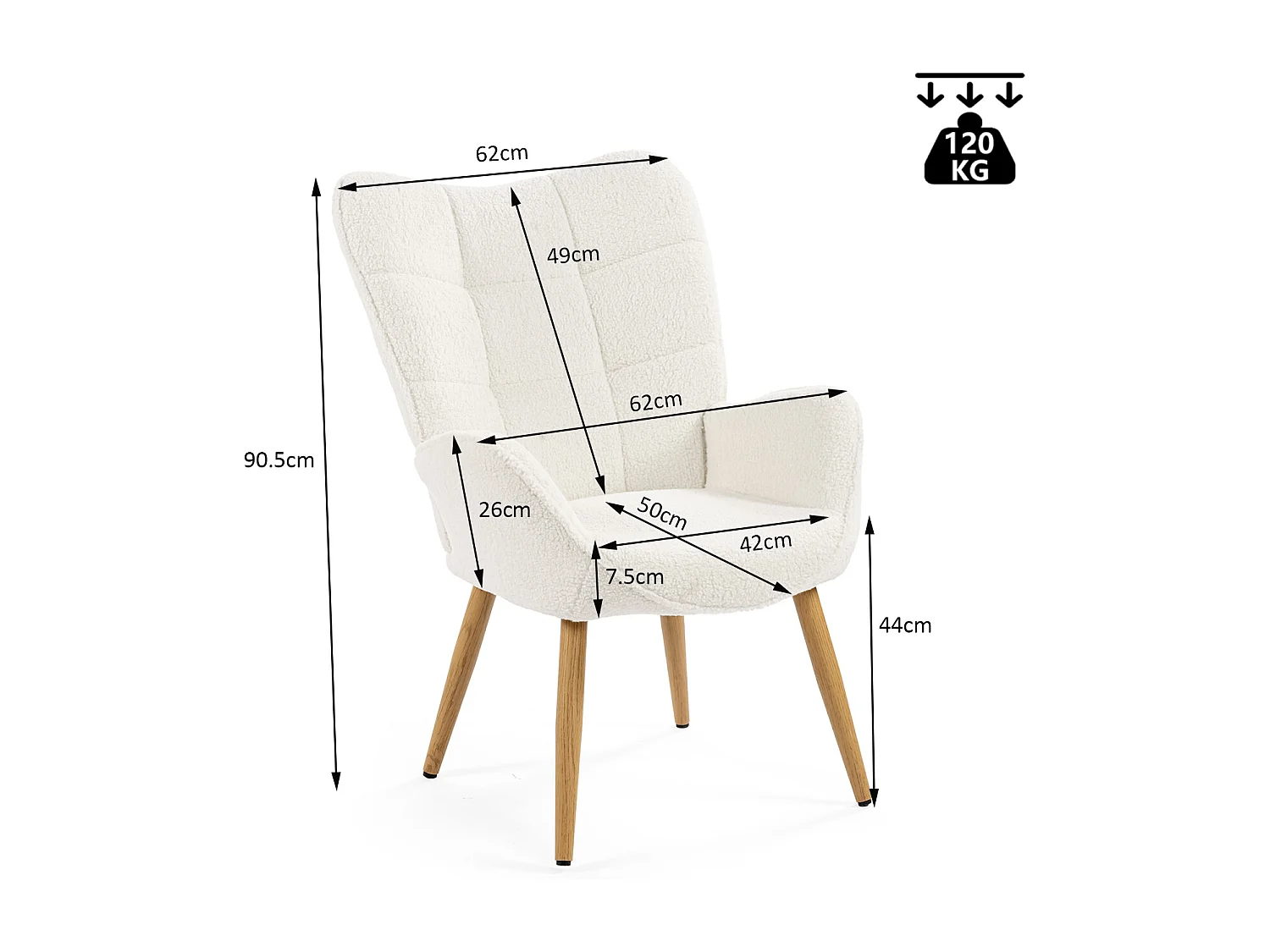 Fauteuil en bouclette blanc style scandinave,KANAS