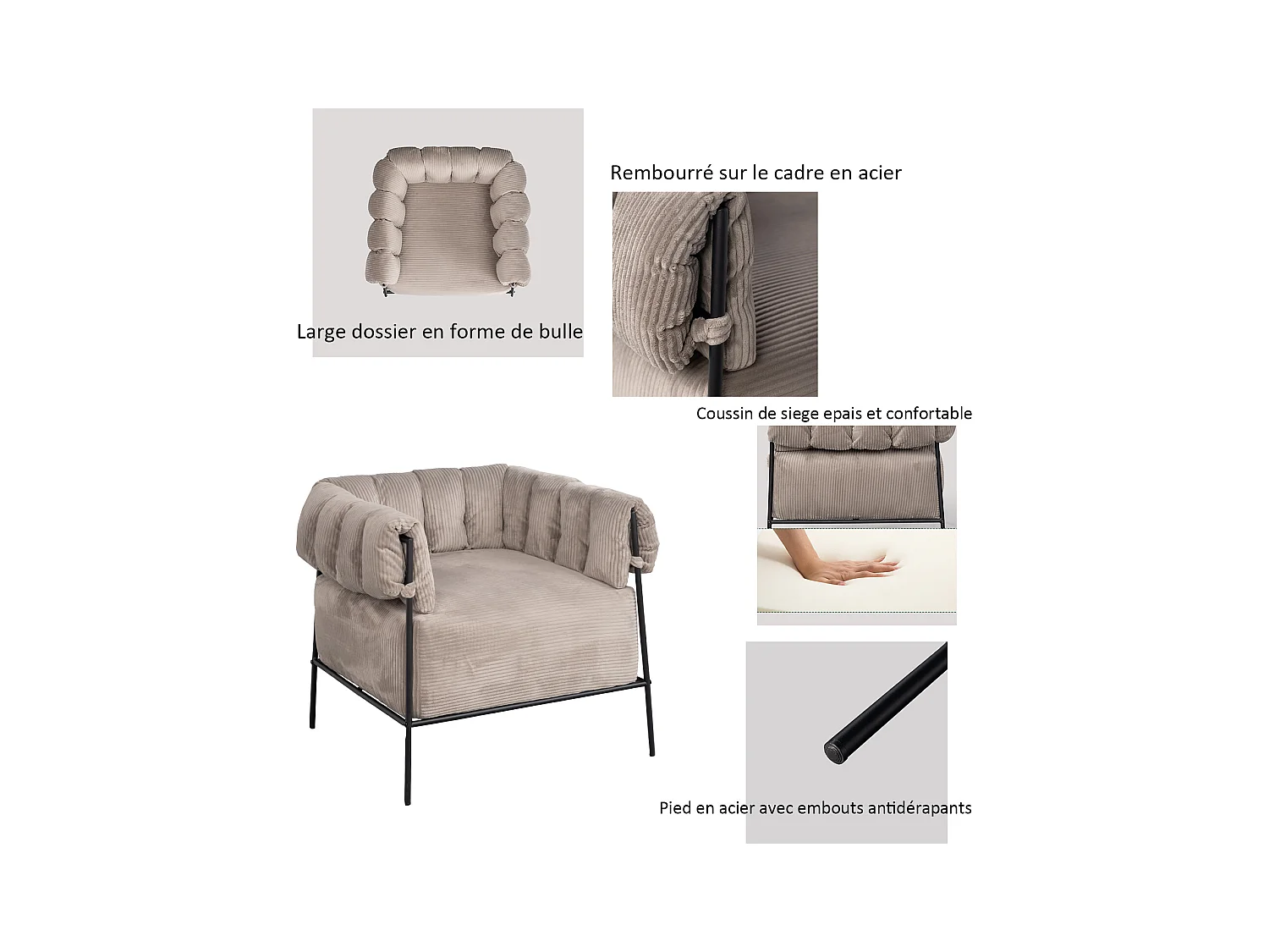 Fauteuil tissu en velours côtelé,DOMCO