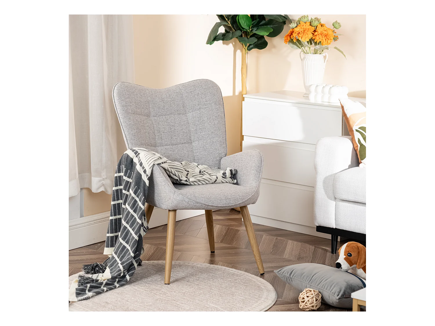 Fauteuil en tissu gris style scandinave,KANAS