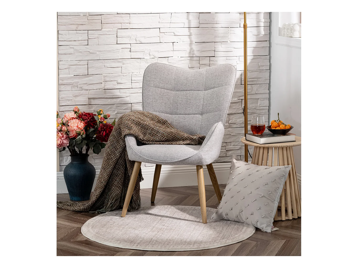 Fauteuil en tissu gris style scandinave,KANAS