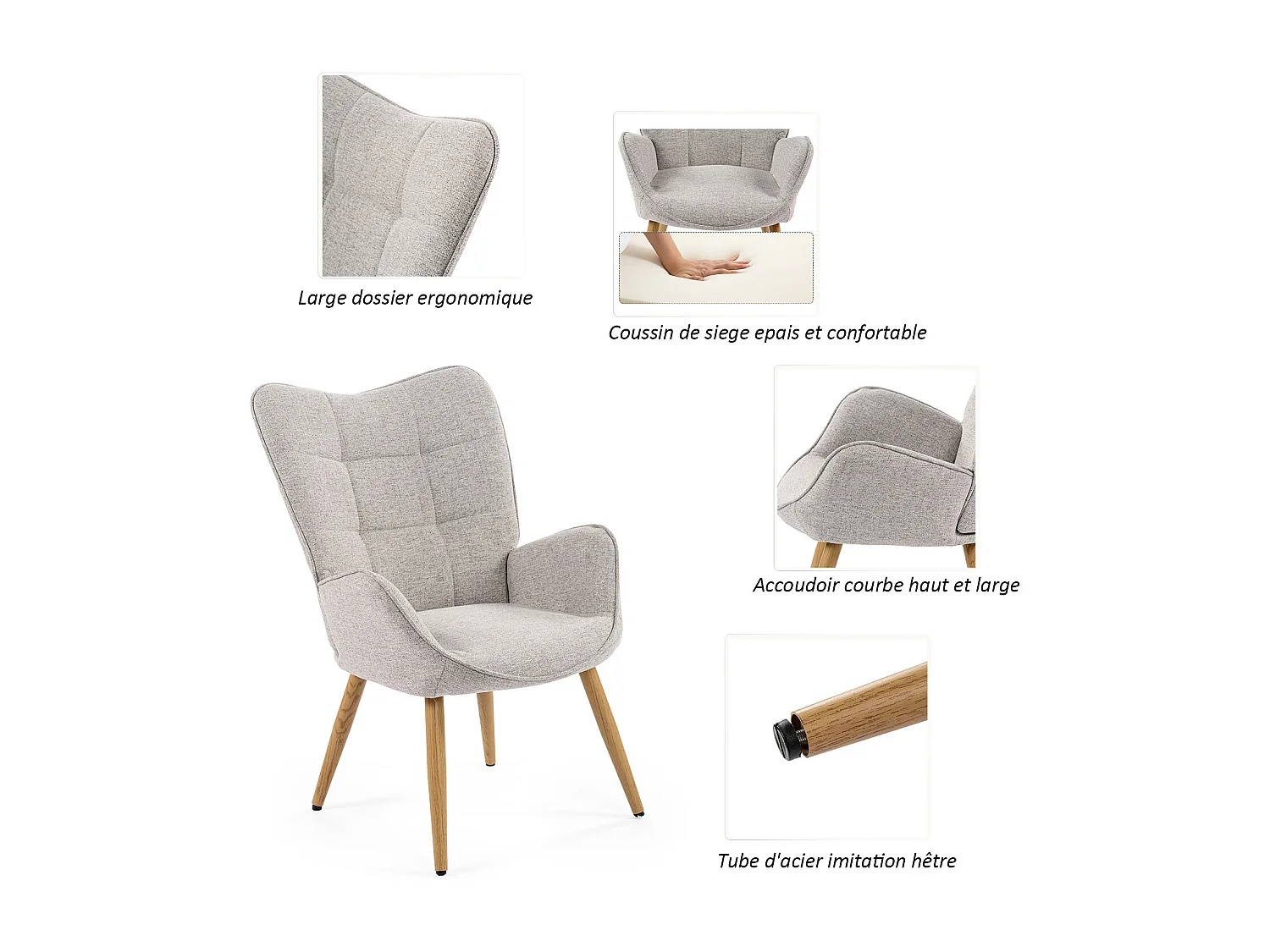 Fauteuil en tissu gris style scandinave,KANAS