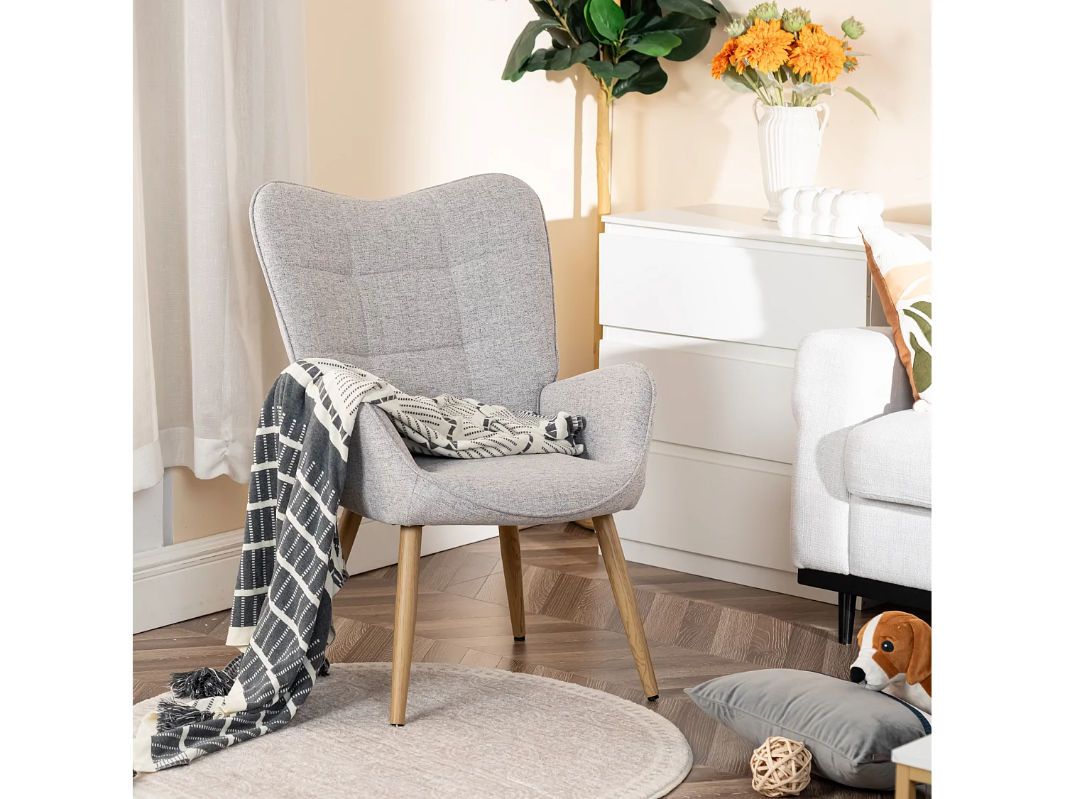 Fauteuil en tissu gris style scandinave,KANAS