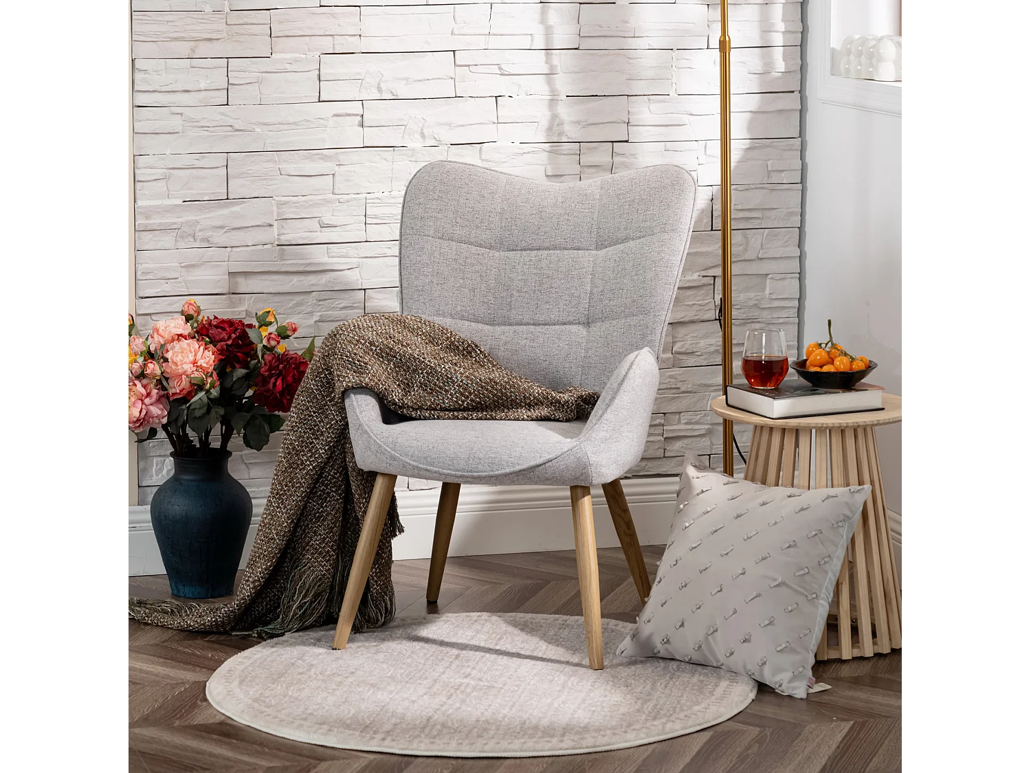 Fauteuil en tissu gris style scandinave,KANAS