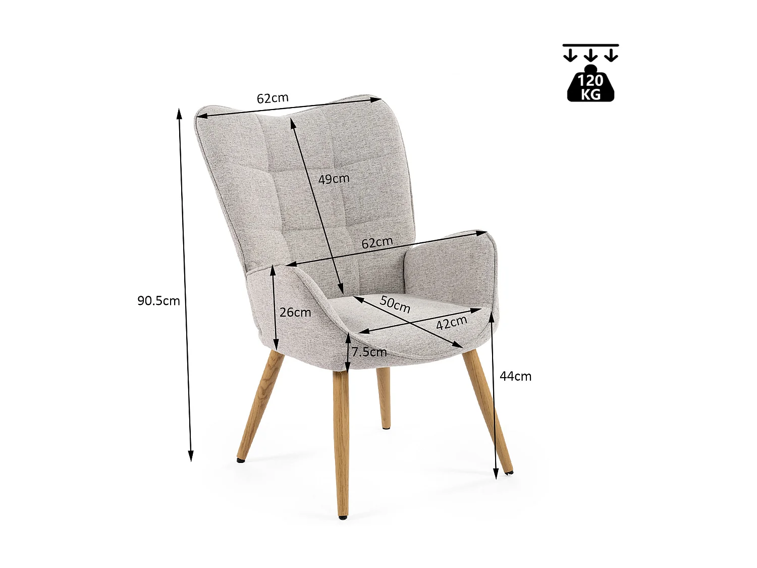 Fauteuil en tissu gris style scandinave,KANAS