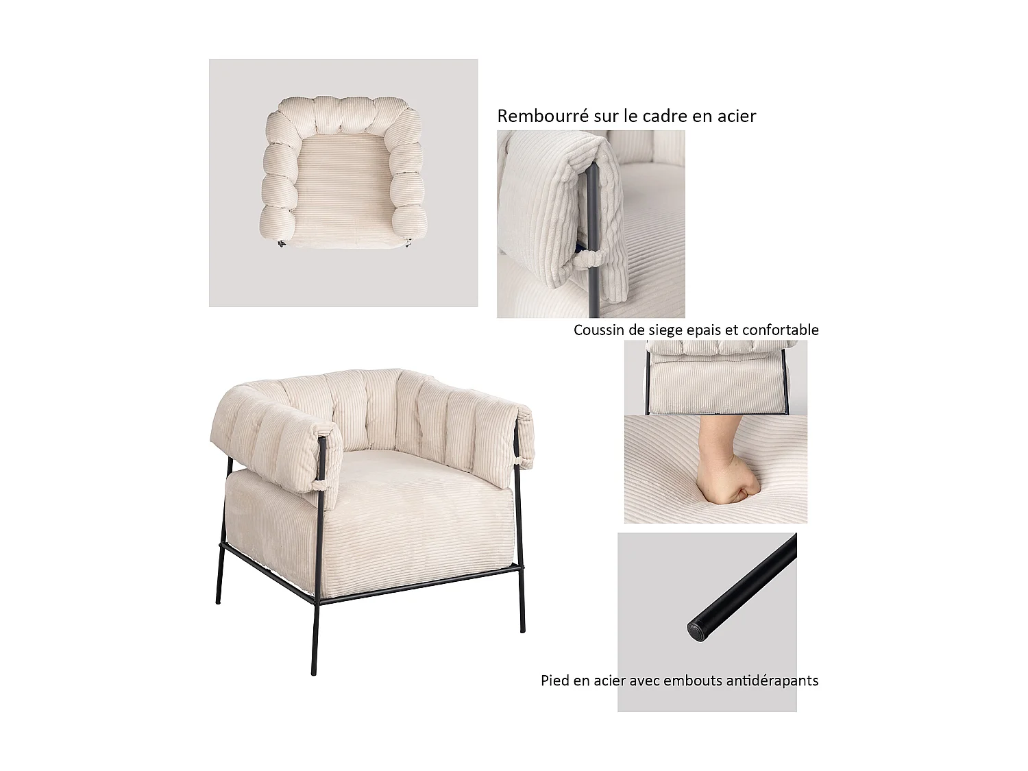 Fauteuil tissu en velours côtelé,DOMCO