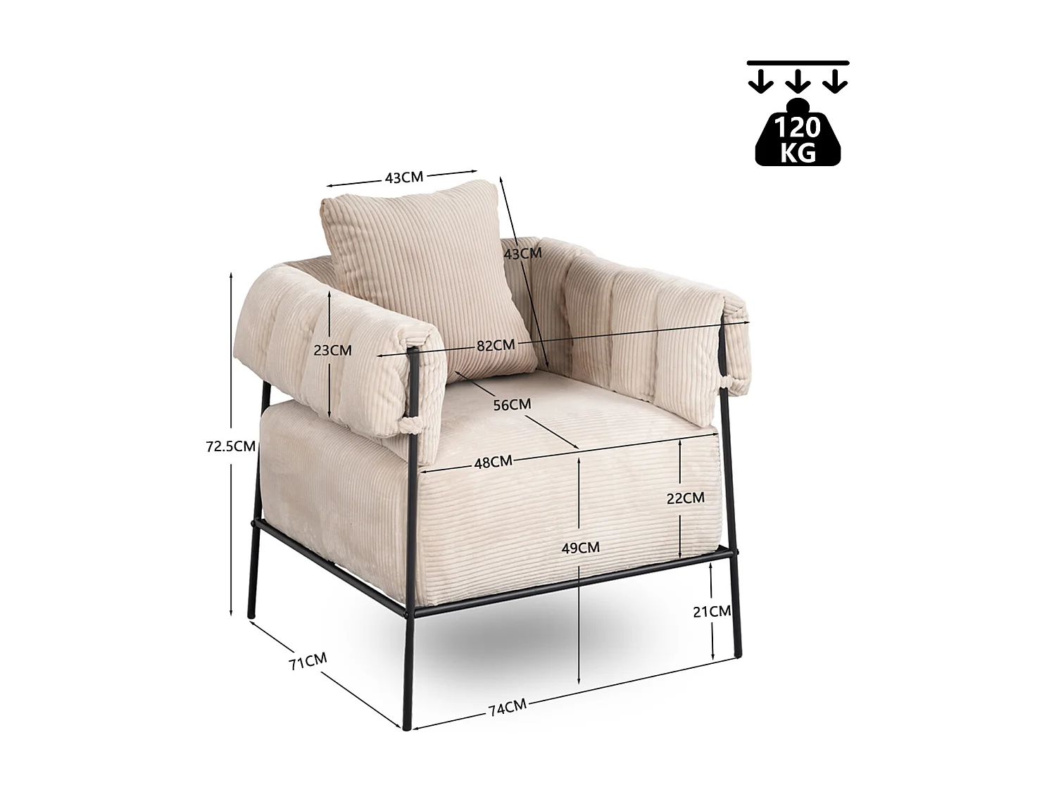 Fauteuil tissu en velours côtelé,DOMCO