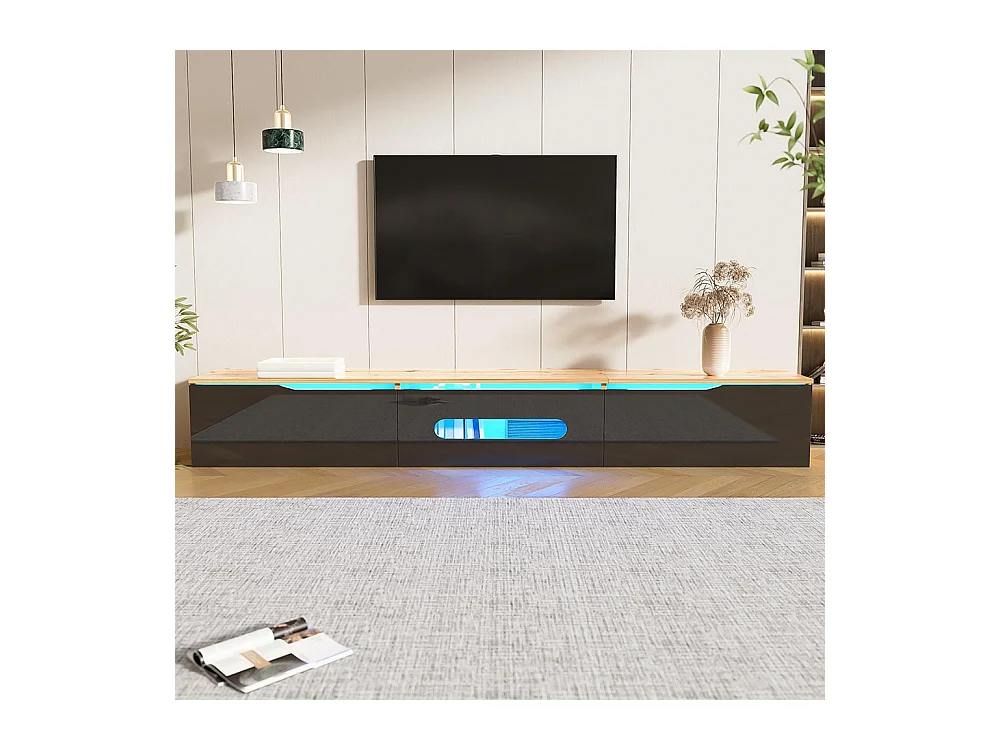Armoire TV, 180 cm, surface brillante, avec éclairage LED 16 couleurs, montage mural