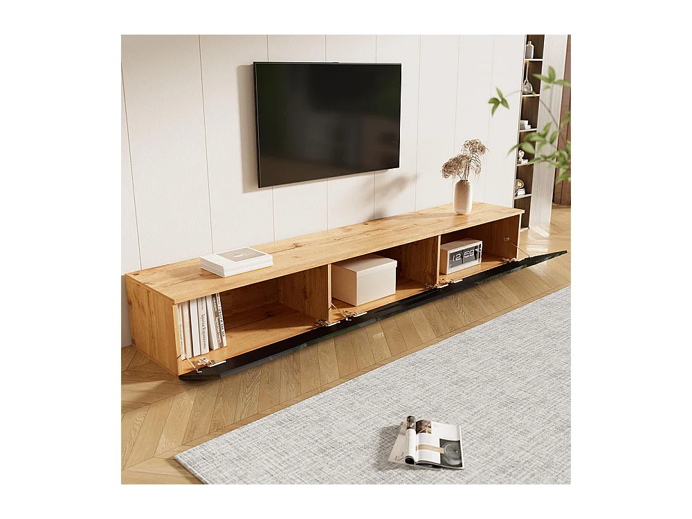 Armoire TV, 180 cm, surface brillante, avec éclairage LED 16 couleurs, montage mural