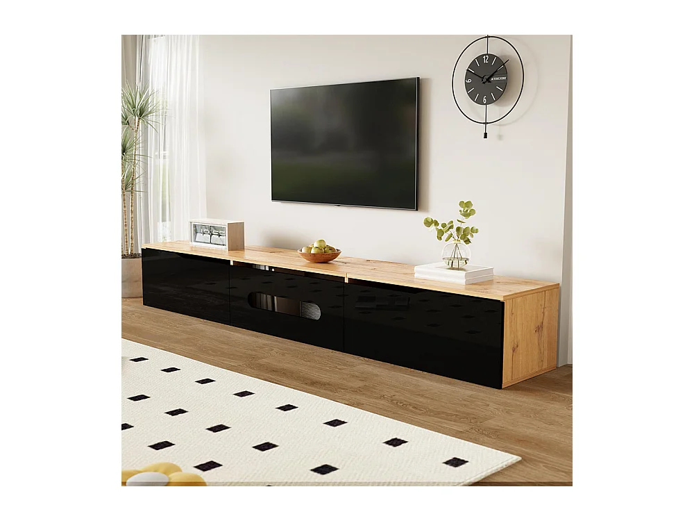 Armoire TV, 180 cm, surface brillante, avec éclairage LED 16 couleurs, montage mural