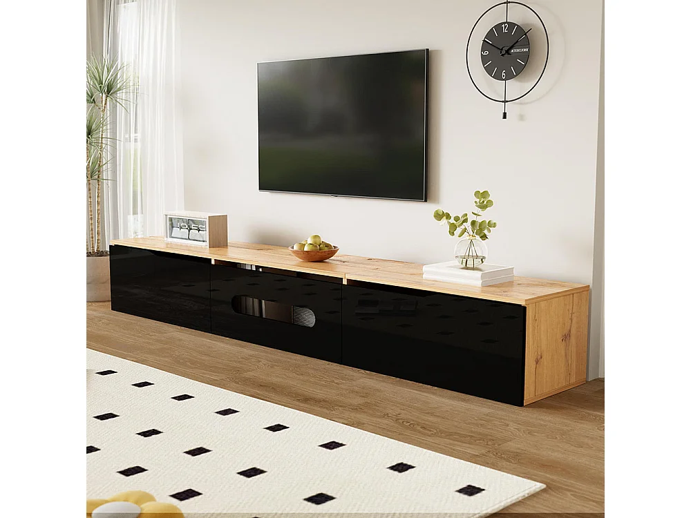 Armoire TV, 180 cm, surface brillante, avec éclairage LED 16 couleurs, montage mural