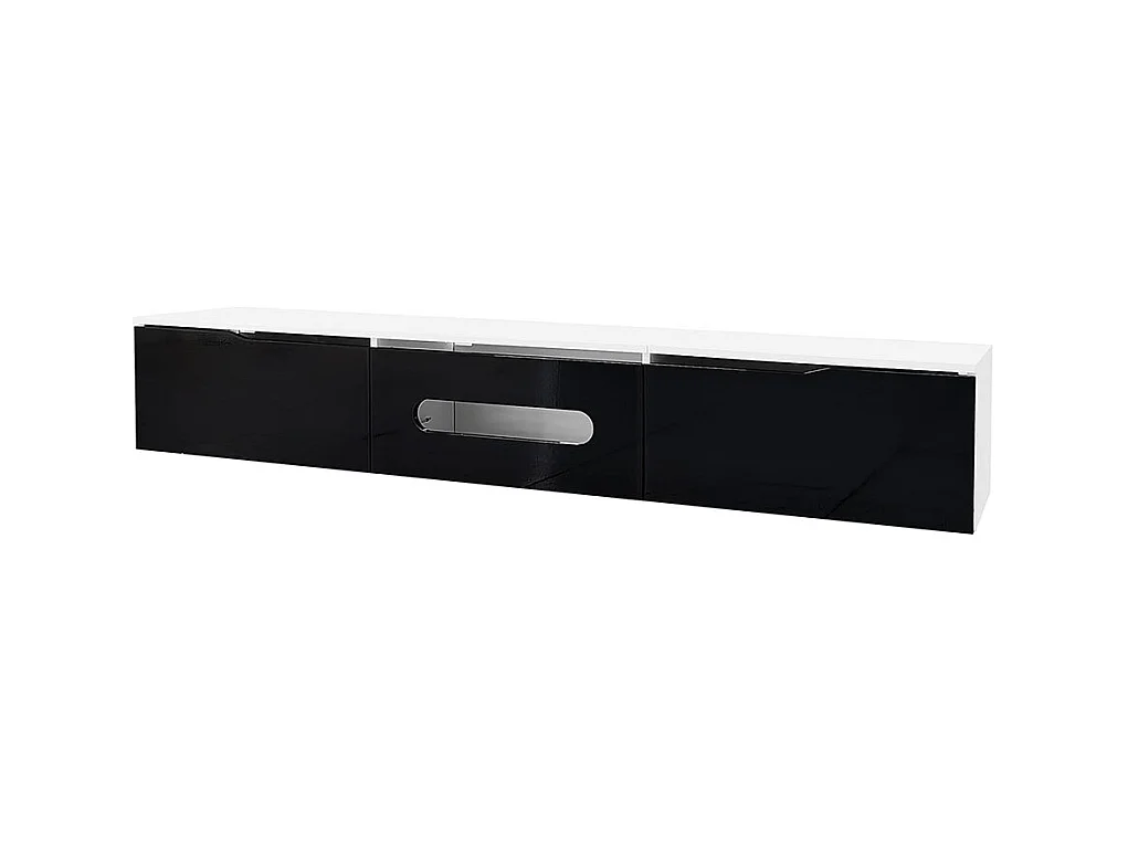 Meuble TV noir et blanc, 180 cm de long, finition brillante, avec éclairage LED 16 couleurs, fixation murale