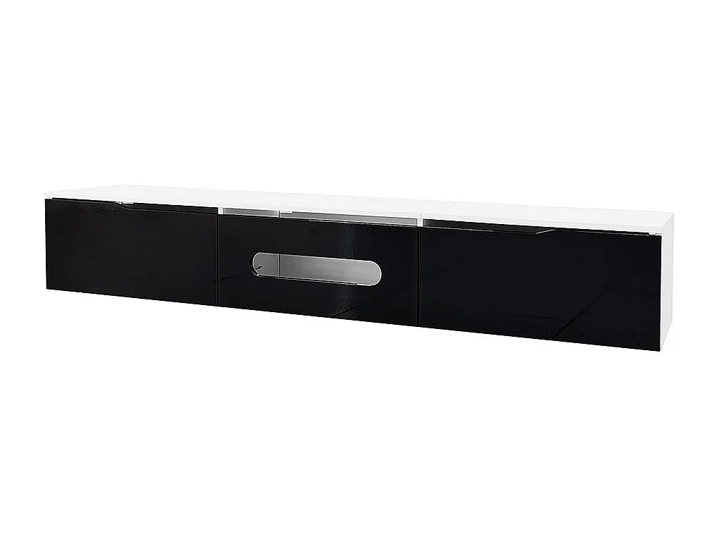 Meuble TV noir et blanc, 180 cm de long, finition brillante, avec éclairage LED 16 couleurs, fixation murale