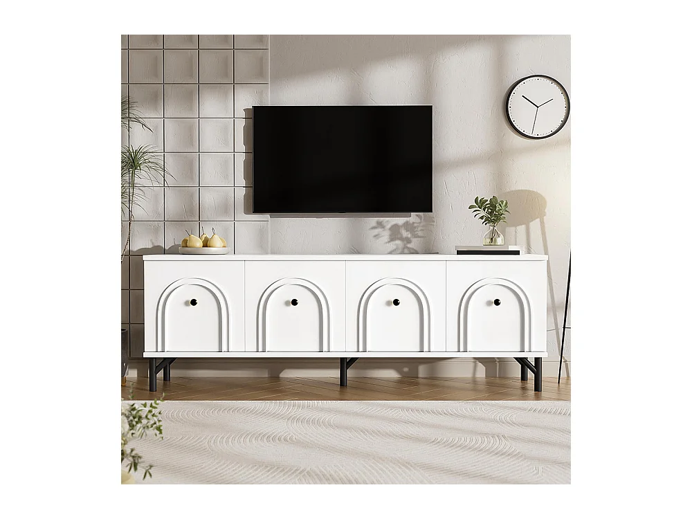 Meuble TV moderne 4 portes - Blanc, 160 cm - Design élégant, charnières soft close
