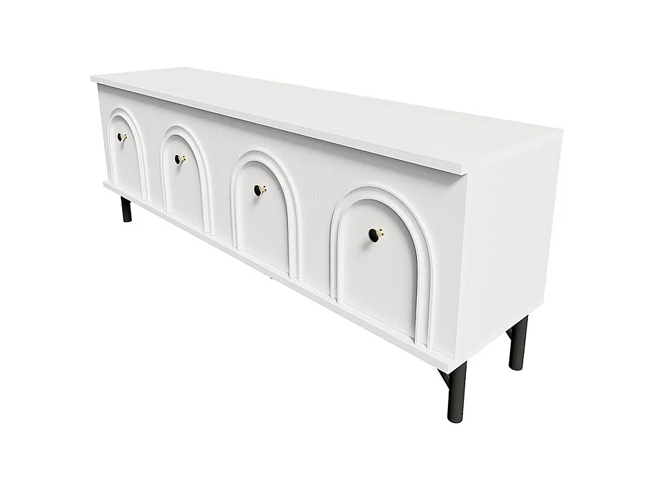Meuble TV moderne 4 portes - Blanc, 160 cm - Design élégant, charnières soft close