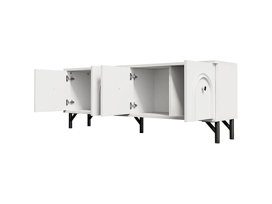 Meuble TV moderne 4 portes - Blanc, 160 cm - Design élégant, charnières soft close