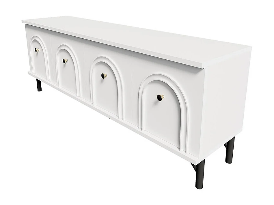 Meuble TV moderne 4 portes - Blanc, 160 cm - Design élégant, charnières soft close