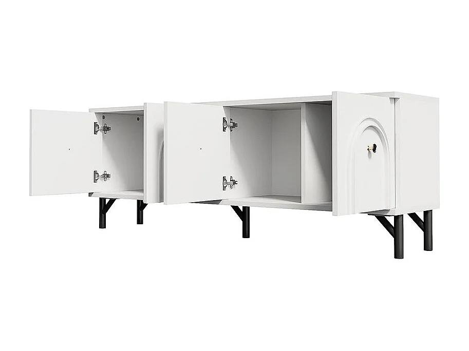 Meuble TV moderne 4 portes - Blanc, 160 cm - Design élégant, charnières soft close
