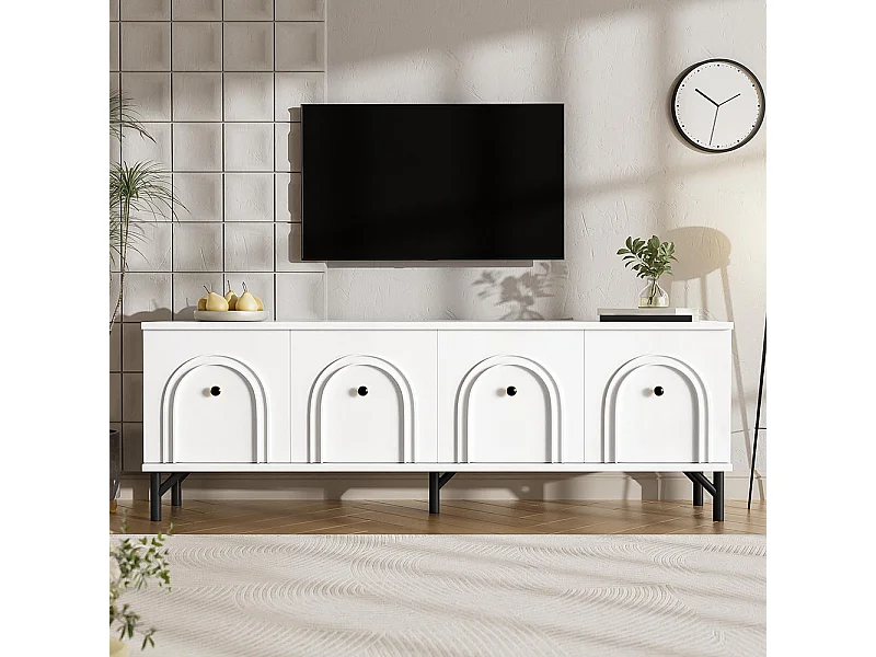 Modern 4-deurs TV-meubel - Wit, 160 cm - Elegant design, soft close scharnieren