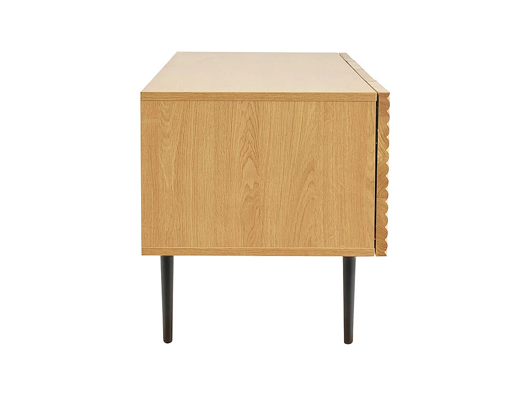 Meuble TV design en bois clair chêne massif gravé et métal noir 4 portes L180 cm ARCHIPEL