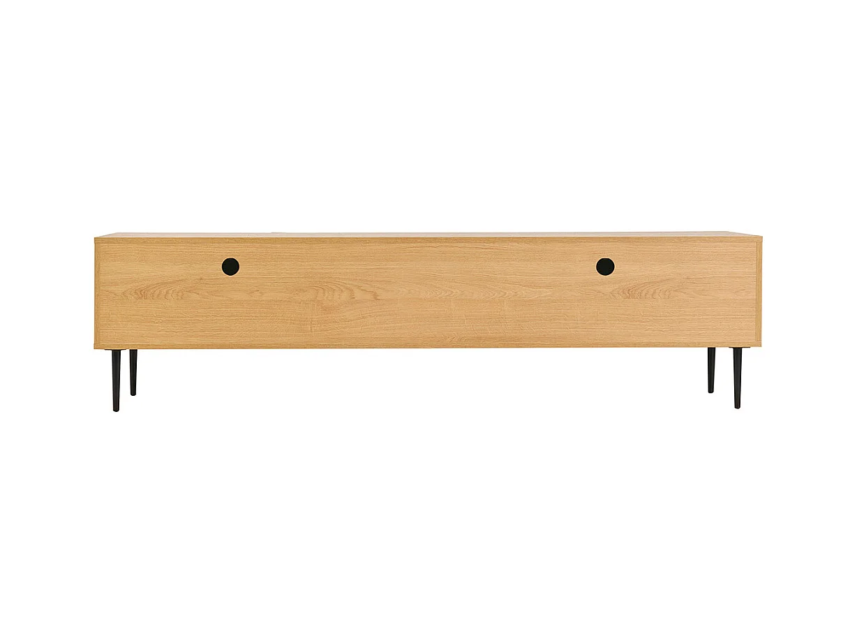 Meuble TV design en bois clair chêne massif gravé et métal noir 4 portes L180 cm ARCHIPEL