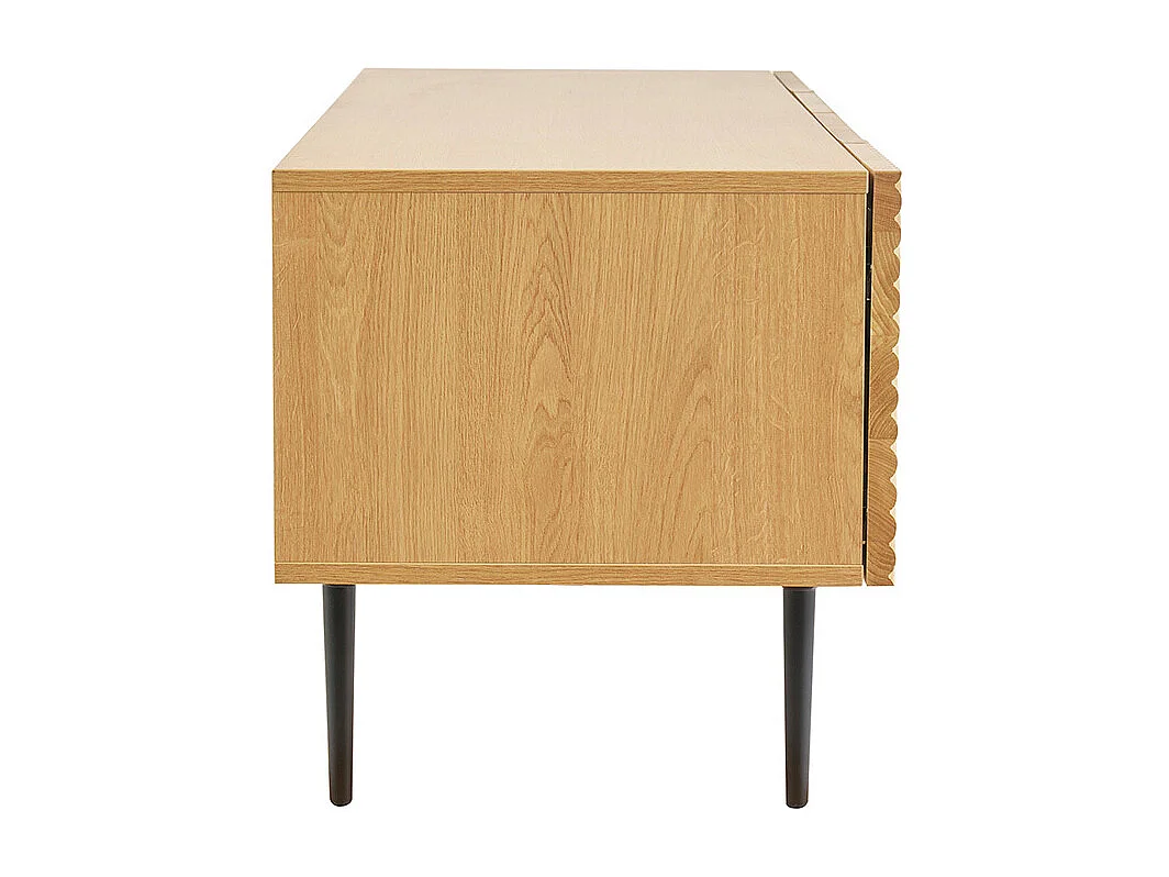 Mueble de TV diseño en madera clara roble macizo grabado y metal negro 4 puertas L180 cm ARCHIPEL