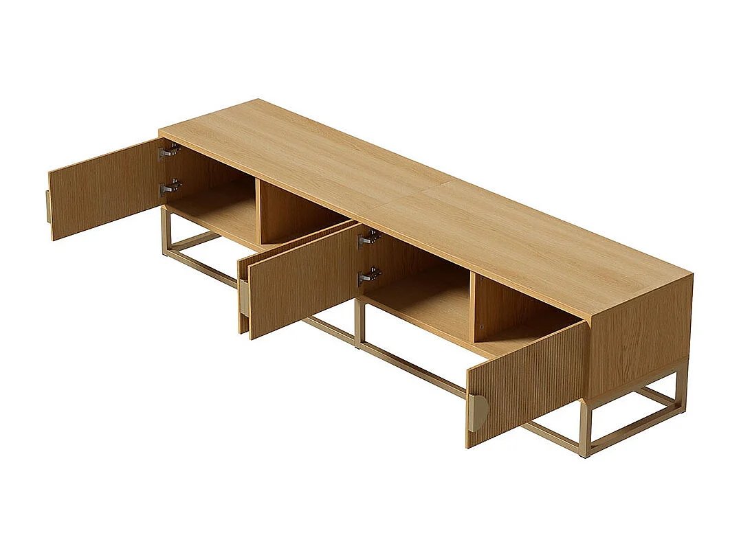 Móvel para televisão em madeira de 180 cm - Móvel moderno para sala de jantar, 4 portas, puxadores semi-circulares