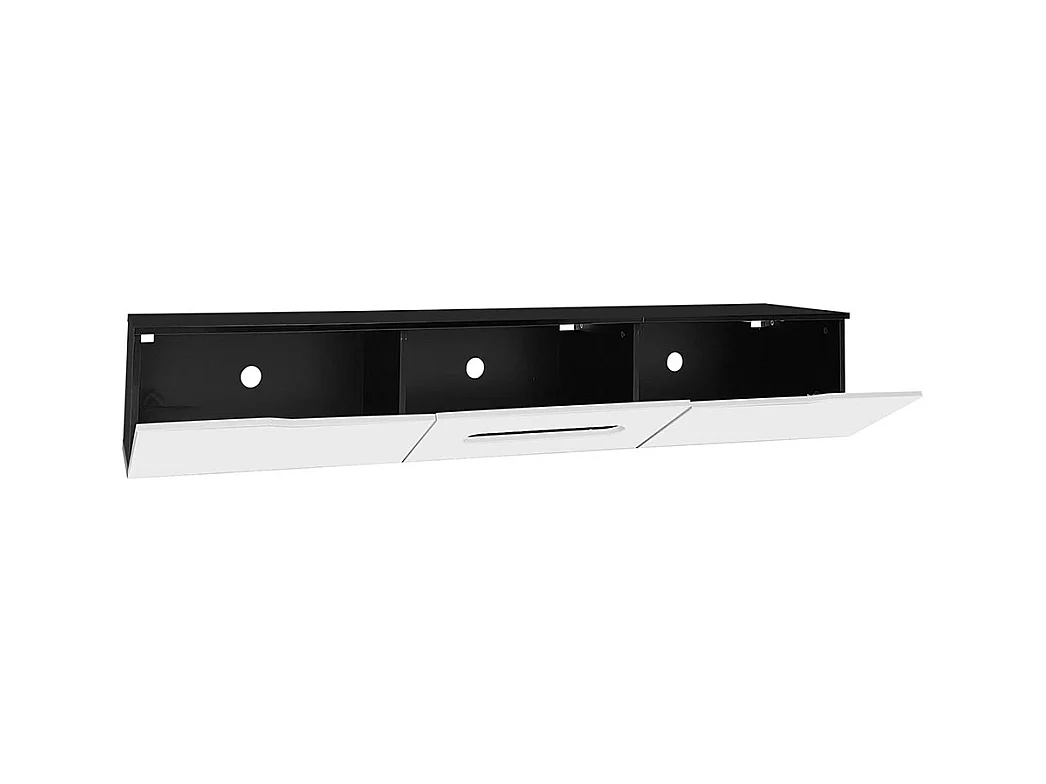 Meuble TV noir et blanc, 180 cm de long, finition brillante, avec éclairage LED 16 couleurs, fixation murale