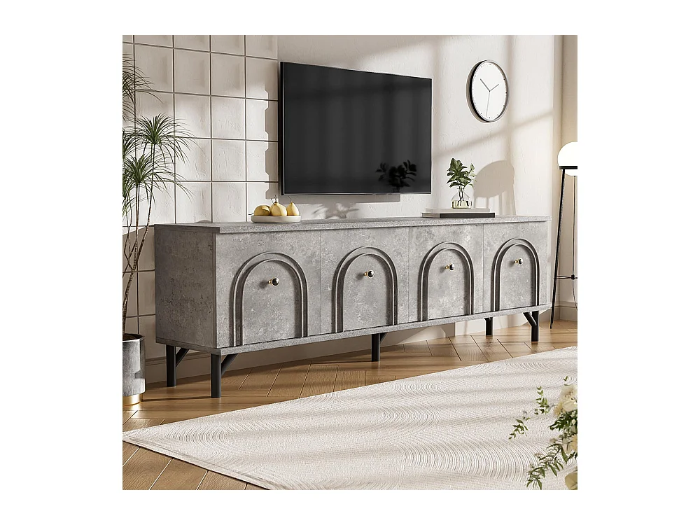 Meuble TV moderne 4 portes - Gris, 160 cm - Design élégant, charnières soft close