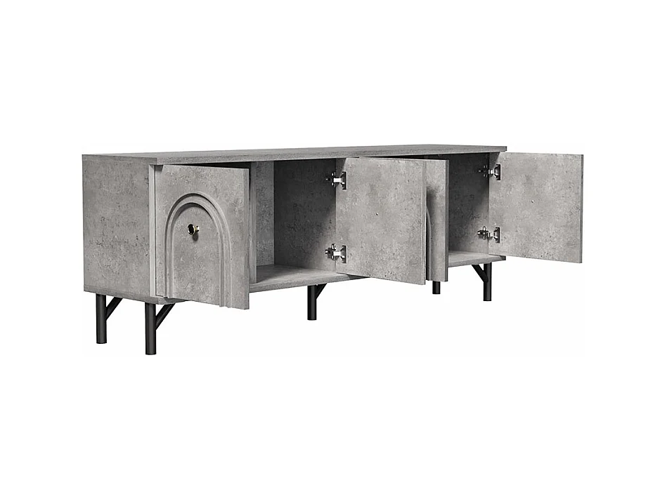 Meuble TV moderne 4 portes - Gris, 160 cm - Design élégant, charnières soft close
