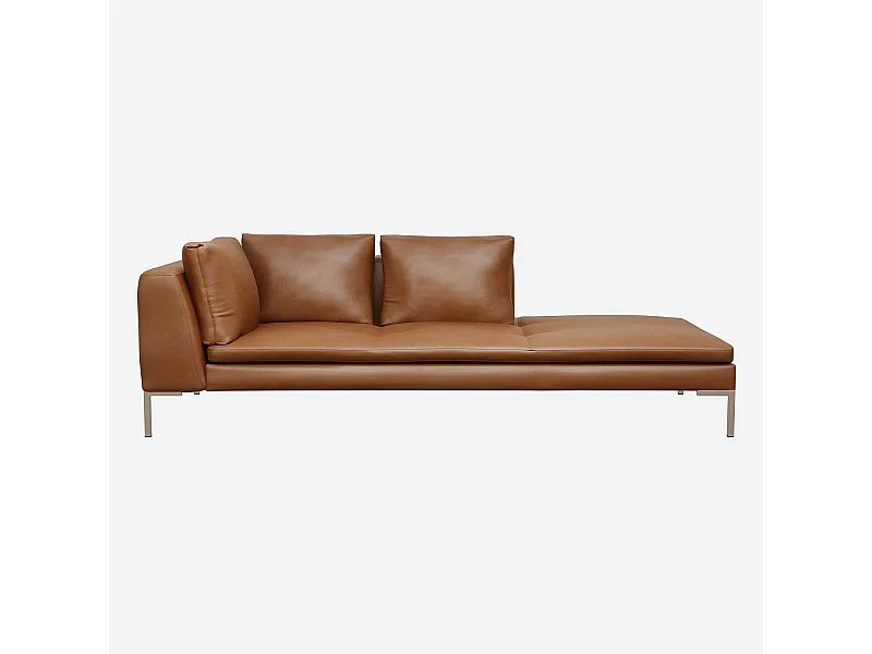 Habitat - Méridienne droite en cuir Vintage Leather - Marron cognac - Montino